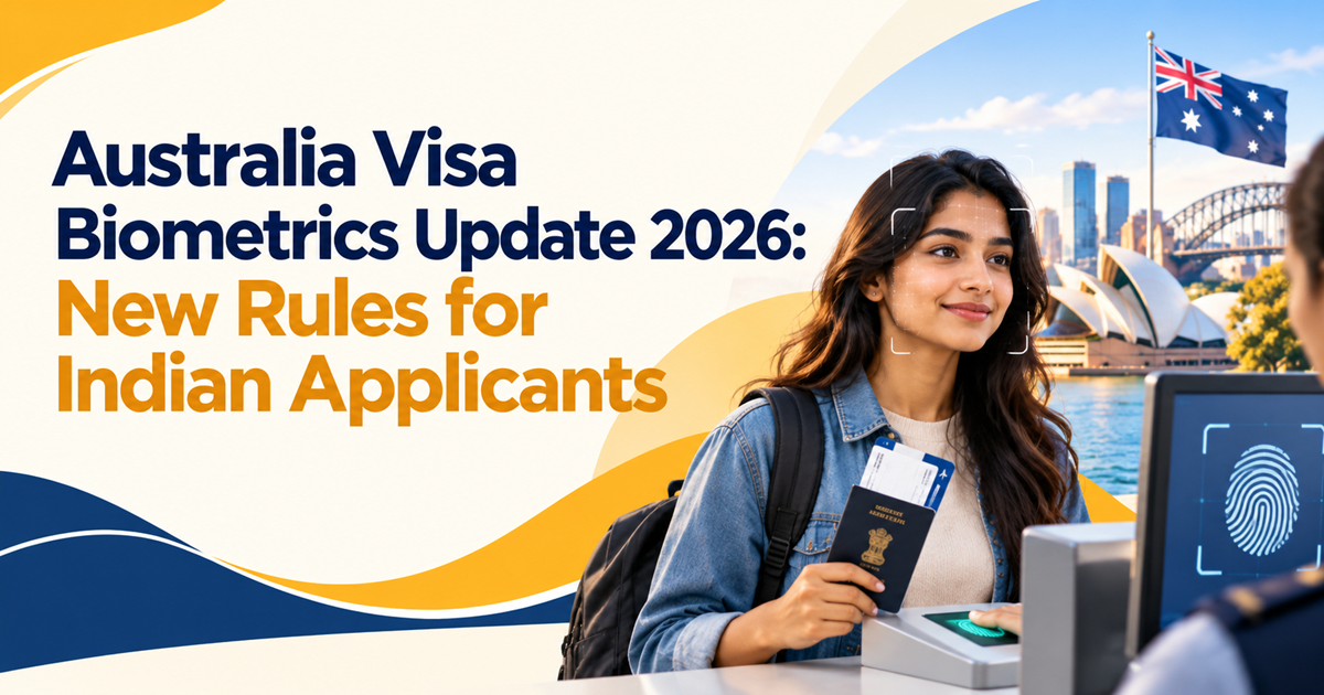 Australia Visa Biometrics Update 2026 for Indian applicants, featuring fingerprint scanning, facial recognition and new Australian visa requirements.